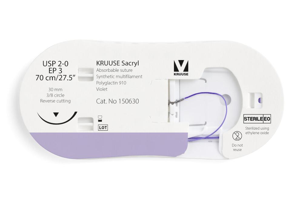 KR Sacryl,USP 2-0,70cm 30 mm 3/8 K, RC, 12 Stk