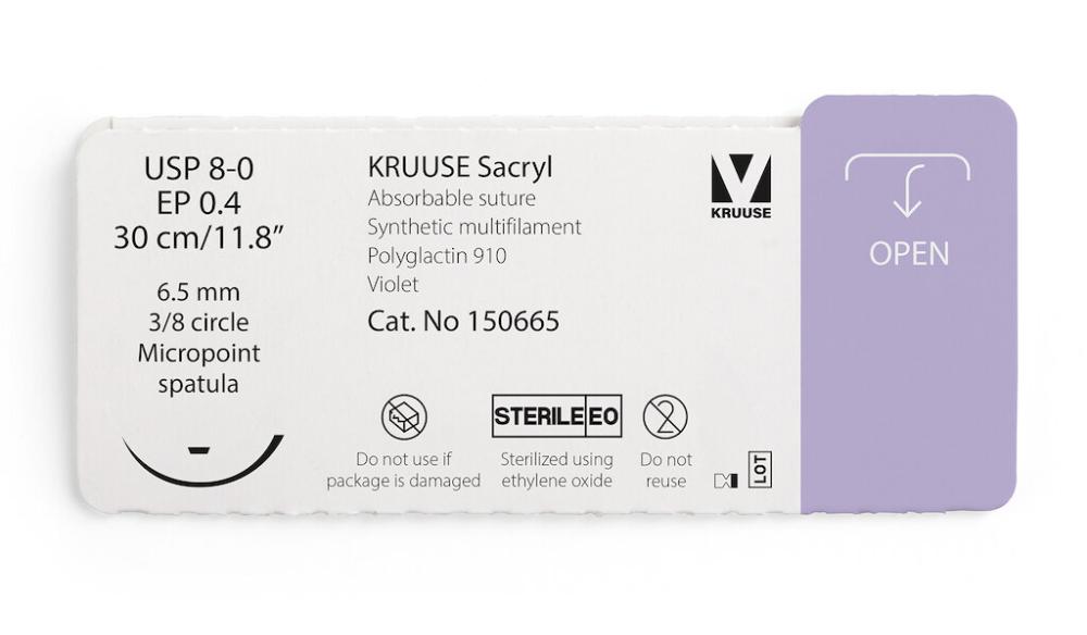 KR Sacryl,USP 8-0,30cm 6.5 mm 3/8 MP, ST, 12 Stk
