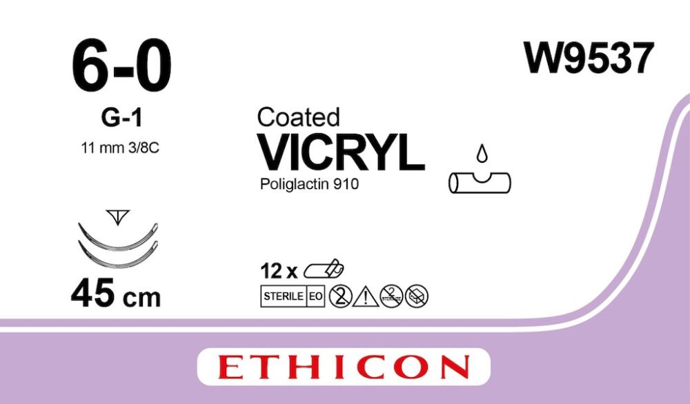 Vicryl USP 6-0 Nr. W9537 violett 45 cm 2xG-1 12 Stk. Vicryl USP 6-0 Nr. W9537 violett 45 cm 2xG-1 12 Stk.