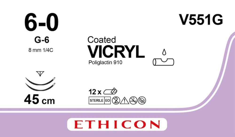 Vicryl USP 6-0 Nr. V551G violett 45 cm 2 x G-6 12 Stk.