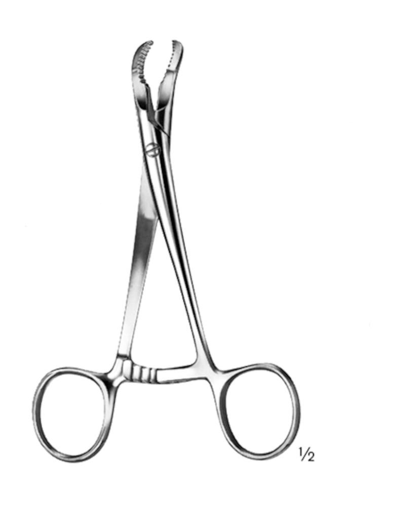 Knochenhaltezange 14.5cm gebogen, mit Zahnsperre Knochenhaltezange 14.5cm gebogen, mit Zahnsperre