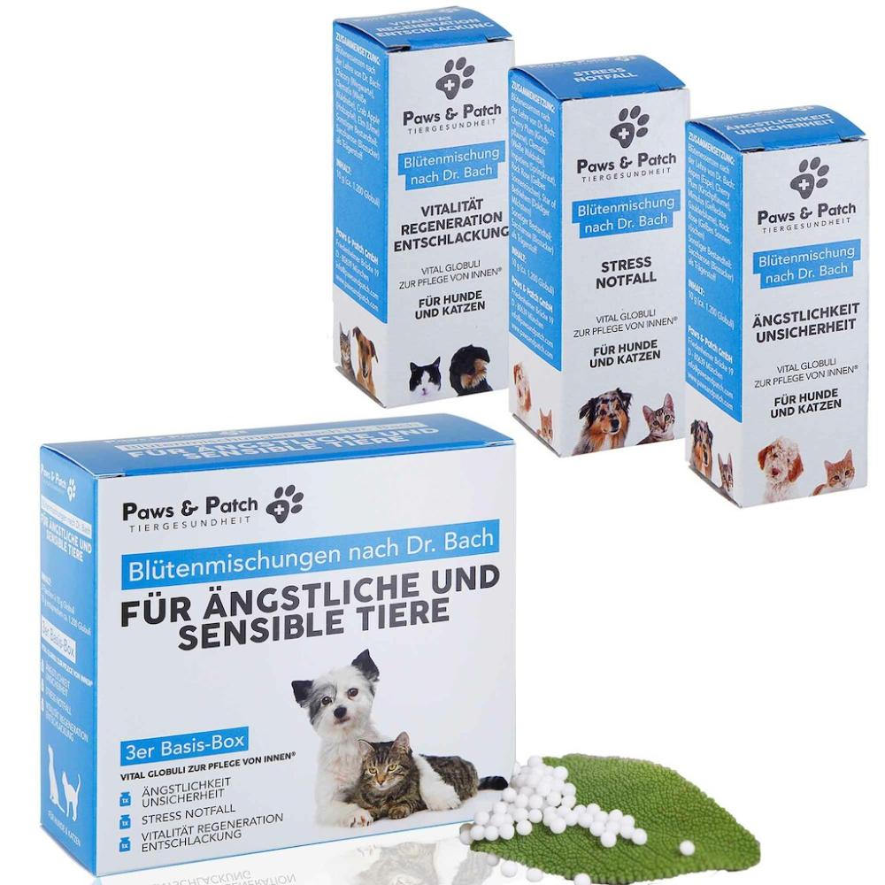 3er Set für ängstliche und sensible Tiere 3x10g Paws and Patch Bach-Blütenmischung